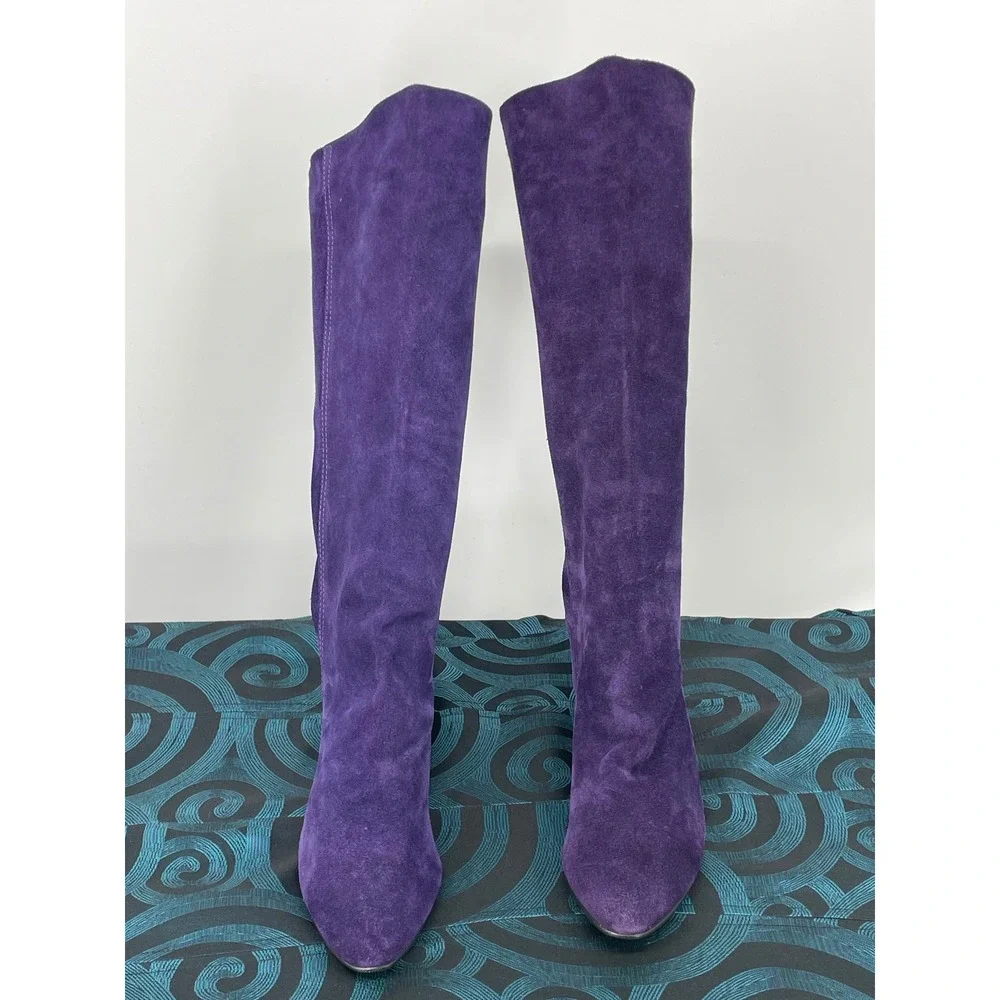 Vintage Palmetto's Purple Suede Knee High Slouch Boots Flat heel Italy Est 7.5-8